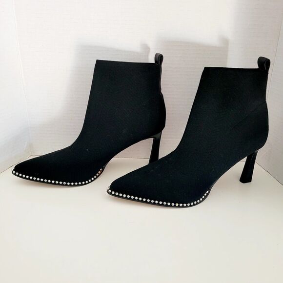 11 BCBGeneration Beya Black Stretch Fabric Ankle Boots Booties Pointed Toe Heels - Picture 12 of 13